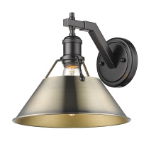 Golden 3306-1W BLK-AB - Yep by Golden Lighting Orwell 1-light Wall Sconce in Matte Black and Aged Brass shade